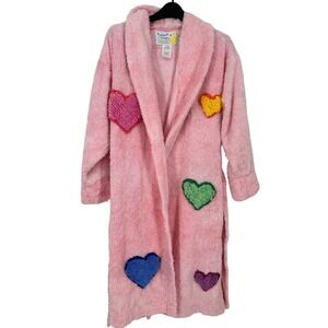 Vtg Canyon Group Pink Chenille Robe Hearts Size Small Bathrobe USA Dresher Nanny